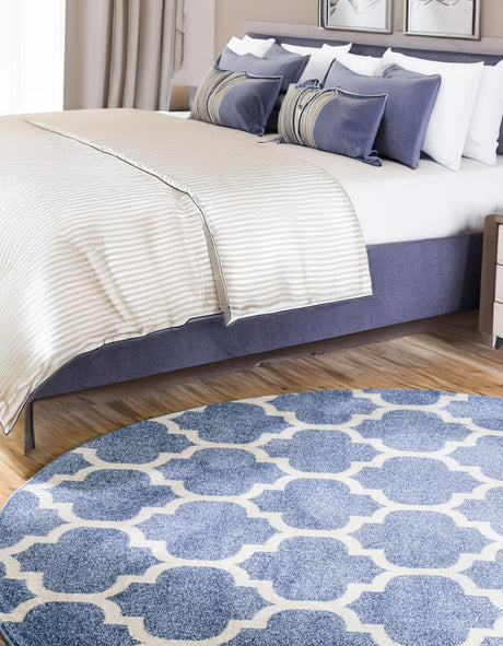 Light Blue 6' 1 x 6' 1 Trellis Round Area Rug Geometric Modern Unique Durable Easy Clean Carpet for Contemporary Interior Design for Sale at Rug Engine