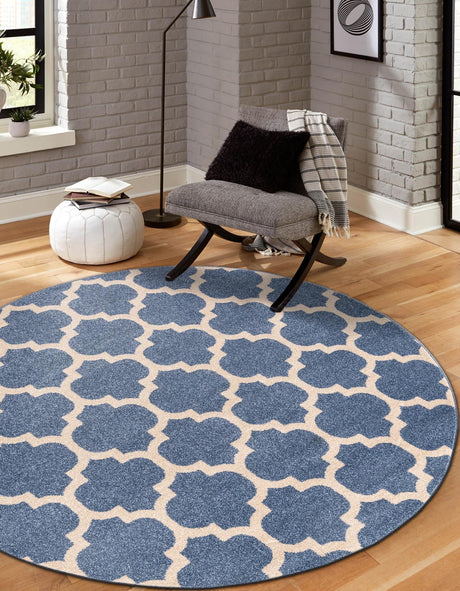 Light Blue 6' 1 x 6' 1 Trellis Round Area Rug Geometric Modern Unique Durable Easy Clean Carpet for Contemporary Interior Design for Sale at Rug Engine