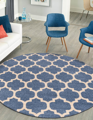 Light Blue 6' 1 x 6' 1 Trellis Round Area Rug