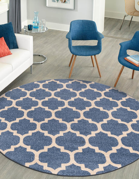 Light Blue 6' 1 x 6' 1 Trellis Round Area Rug Geometric Modern Unique Durable Easy Clean Carpet for Contemporary Interior Design for Sale at Rug Engine
