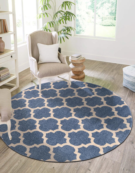 Light Blue 6' 1 x 6' 1 Trellis Round Area Rug Geometric Modern Unique Durable Easy Clean Carpet for Contemporary Interior Design for Sale at Rug Engine