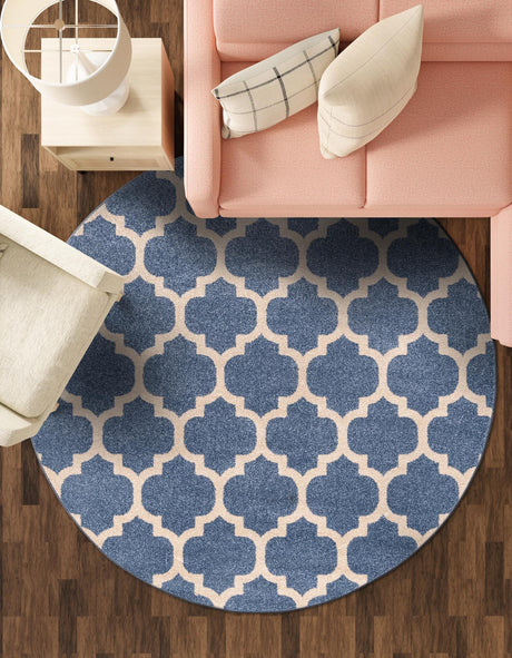 Light Blue 6' 1 x 6' 1 Trellis Round Area Rug Geometric Modern Unique Durable Easy Clean Carpet for Contemporary Interior Design for Sale at Rug Engine