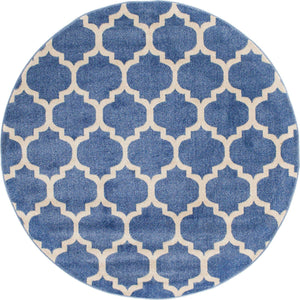 Light Blue 6' 1 x 6' 1 Trellis Round Area Rug