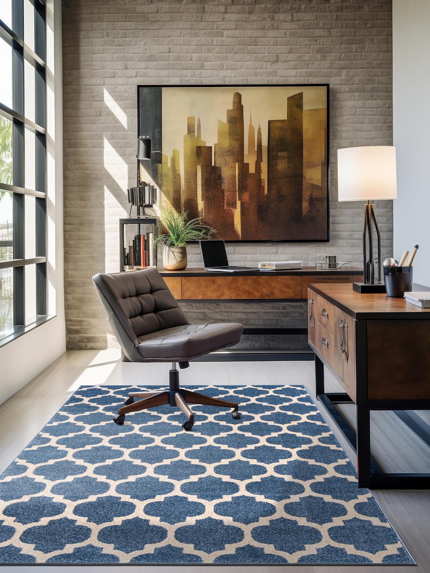 Light Blue 7' 10 x 11' Trellis Rectangle Area Rug