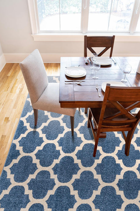 Light Blue 5' 3 x 8' Trellis Rectangle Area Rug Geometric Modern Unique Durable Easy Clean Carpet for Contemporary Interior Design for Sale at Rug Engine