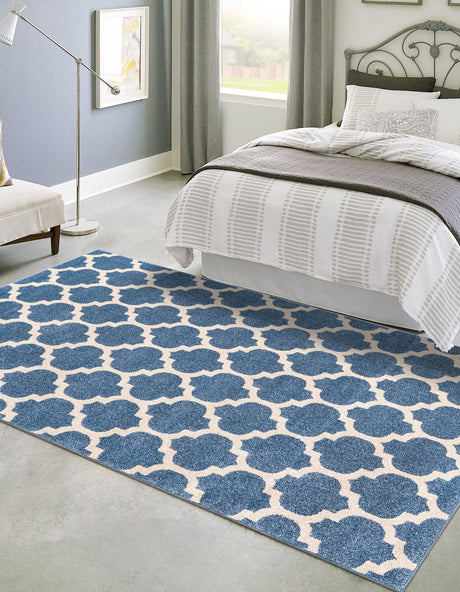 Light Blue 3' 1 x 5' 3 Trellis Rectangle Area Rug Geometric Modern Unique Durable Easy Clean Carpet for Contemporary Interior Design for Sale at Rug Engine