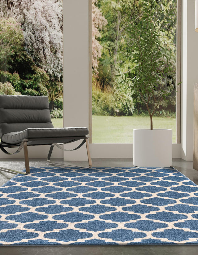 Light Blue 5' 3 x 8' Trellis Rectangle Area Rug