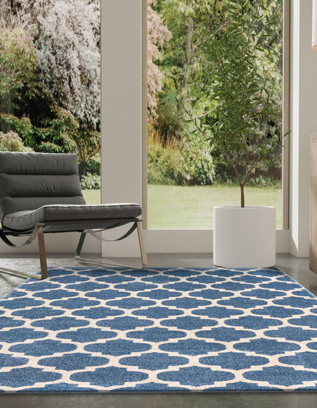 Light Blue 7' 10 x 11' Trellis Rectangle Area Rug Geometric Modern Unique Durable Easy Clean Carpet for Contemporary Interior Design for Sale at Rug Engine