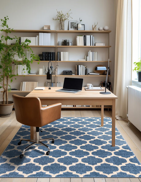 Light Blue 5' 3 x 8' Trellis Rectangle Area Rug Geometric Modern Unique Durable Easy Clean Carpet for Contemporary Interior Design for Sale at Rug Engine