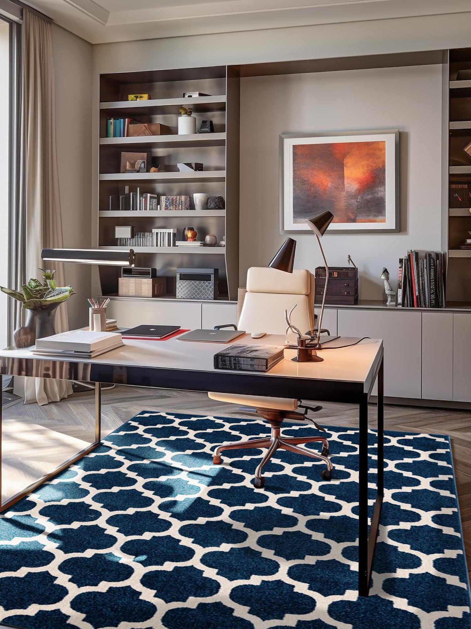 Dark Blue 7' 10 x 10' Trellis Rectangle Area Rug