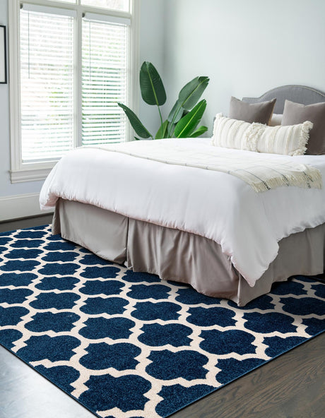Dark Blue 10' x 13' 1 Trellis Rectangle Area Rug Geometric Modern Unique Durable Easy Clean Carpet for Contemporary Interior Design for Sale at Rug Engine