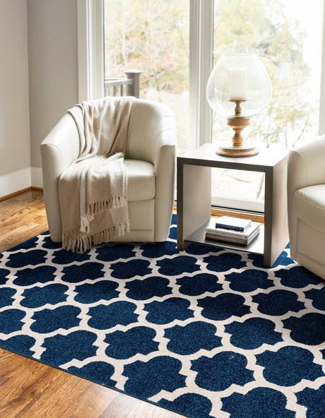 Dark Blue 2' x 3' 1 Trellis Rectangle Area Rug Geometric Modern Unique Durable Easy Clean Carpet for Contemporary Interior Design for Sale at Rug Engine
