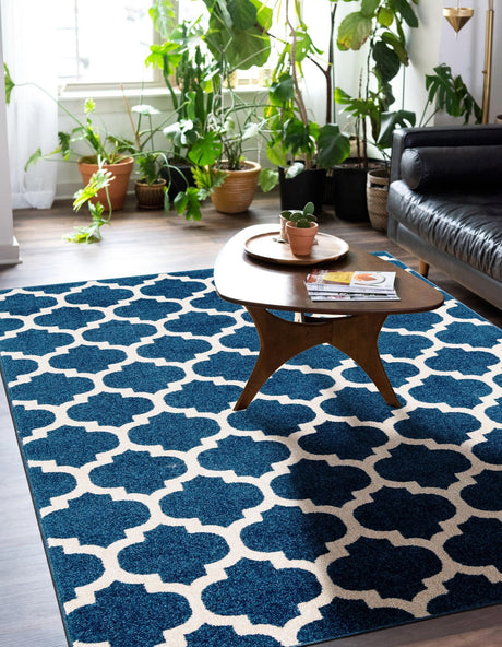Dark Blue 10' x 14' 1 Trellis Rectangle Area Rug Geometric Modern Unique Durable Easy Clean Carpet for Contemporary Interior Design for Sale at Rug Engine
