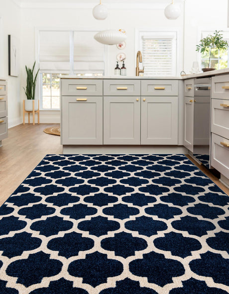 Dark Blue 3' 1 x 5' 3 Trellis Rectangle Area Rug Geometric Modern Unique Durable Easy Clean Carpet for Contemporary Interior Design for Sale at Rug Engine