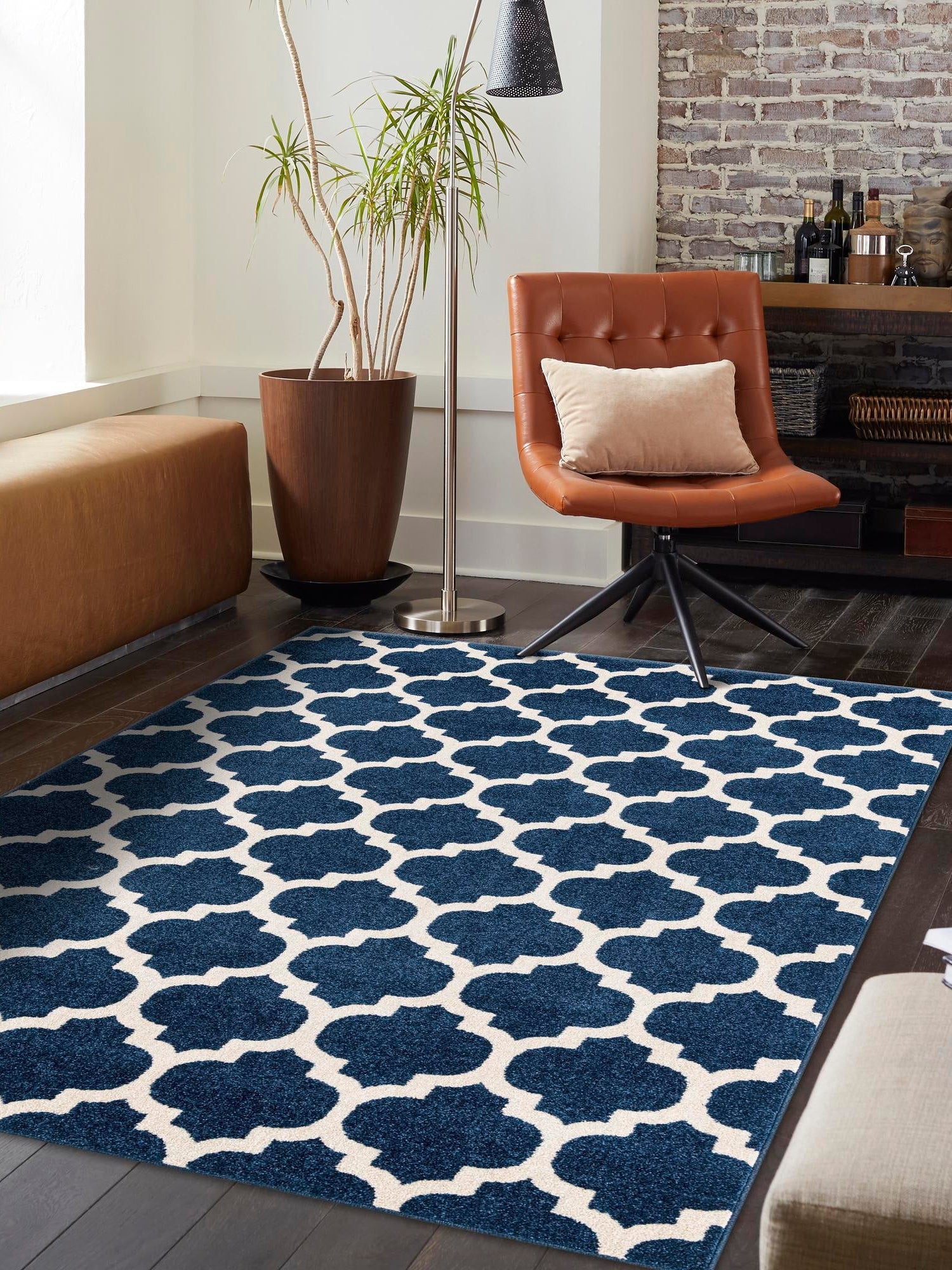 Dark Blue 3' 1 x 5' 3 Trellis Rectangle Area Rug