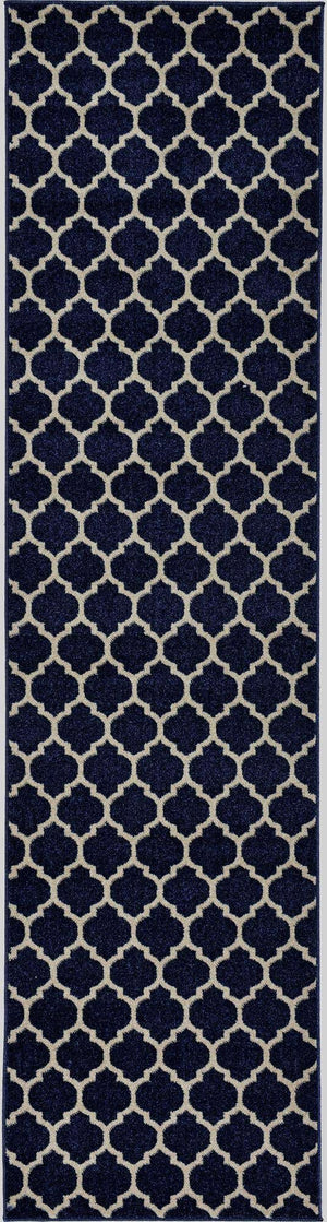 Dark Blue 2' 7 x 10' Trellis Runner Area Rug