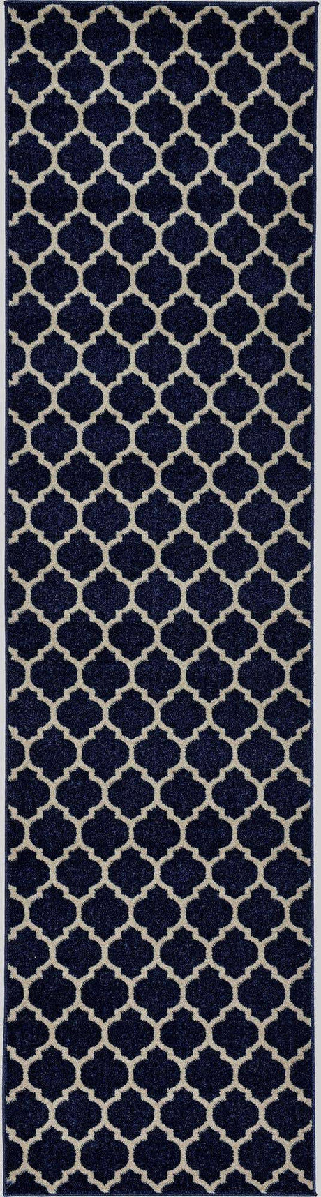 Dark Blue 2' 7 x 10' Trellis Runner Area Rug