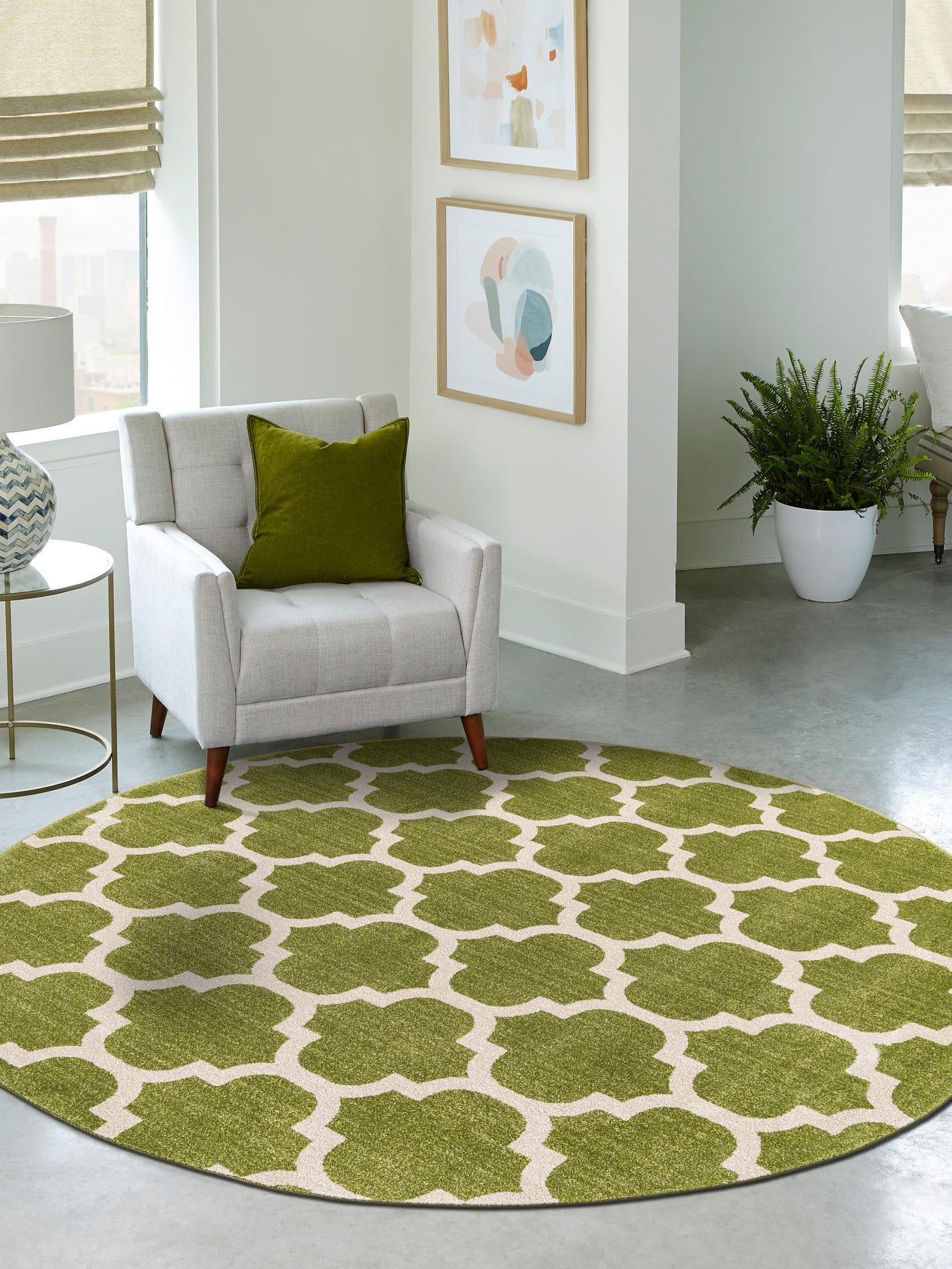 Light Green 6' 1 x 6' 1 Trellis Round Area Rug