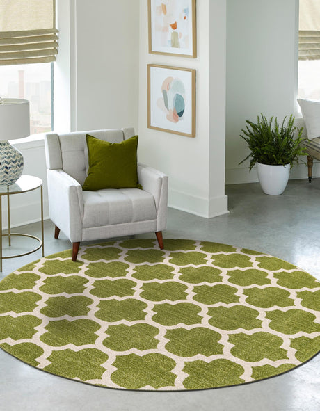 Light Green 6' 1 x 6' 1 Trellis Round Area Rug Geometric Modern Unique Durable Easy Clean Carpet for Contemporary Interior Design for Sale at Rug Engine