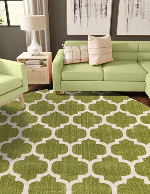 Light Green 12' 2 x 12' 2 Trellis Round Area Rug
