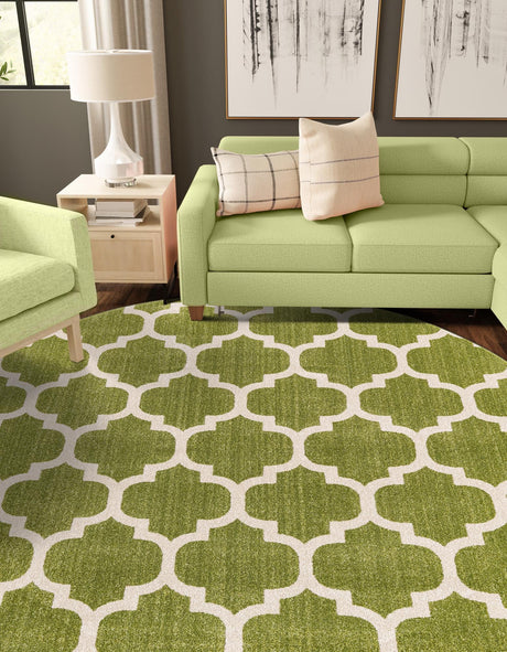 Light Green 7' 10 x 7' 10 Trellis Round Area Rug Geometric Modern Unique Durable Easy Clean Carpet for Contemporary Interior Design for Sale at Rug Engine
