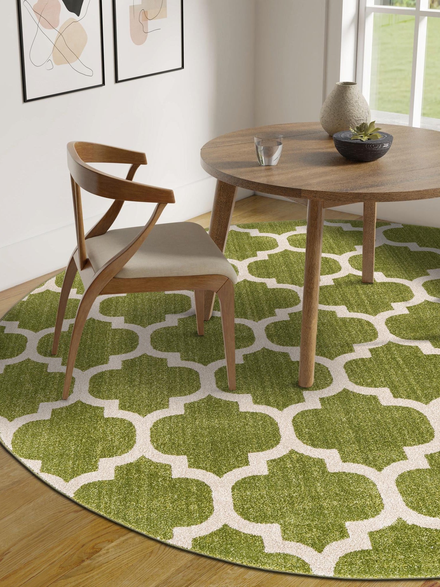 Light Green 10' x 10' Trellis Round Area Rug