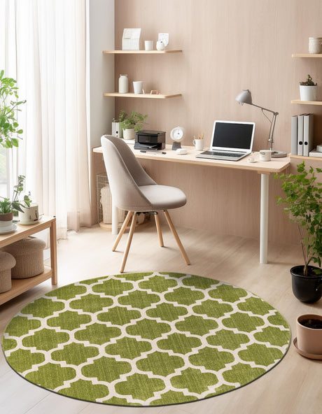 Light Green 3' 1 x 3' 1 Trellis Round Area Rug Geometric Modern Unique Durable Easy Clean Carpet for Contemporary Interior Design for Sale at Rug Engine
