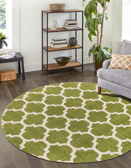 Light Green 7' 10 x 7' 10 Trellis Round Area Rug Geometric Modern Unique Durable Easy Clean Carpet for Contemporary Interior Design for Sale at Rug Engine