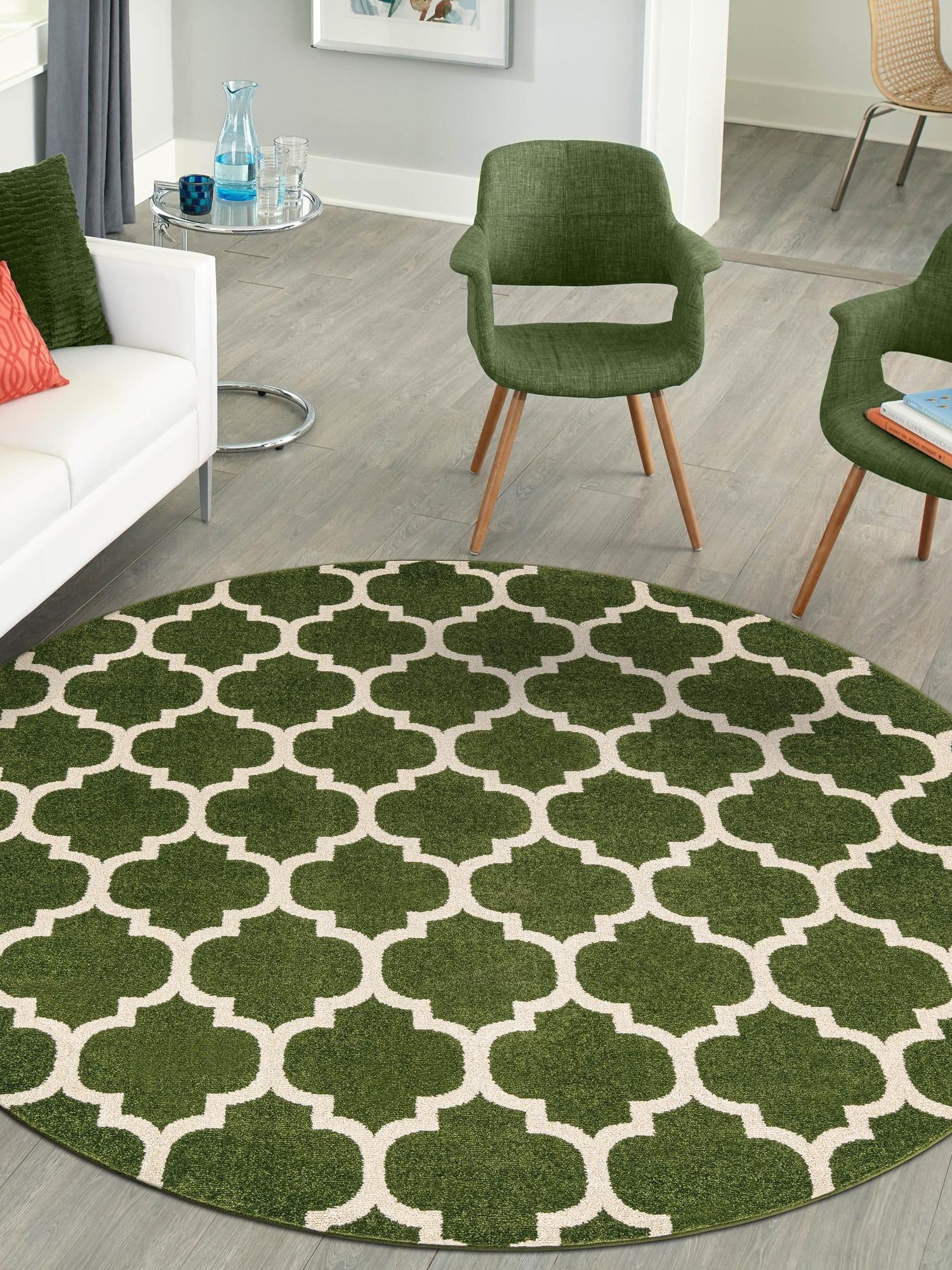 Dark Green 7' 10 x 7' 10 Trellis Round Area Rug