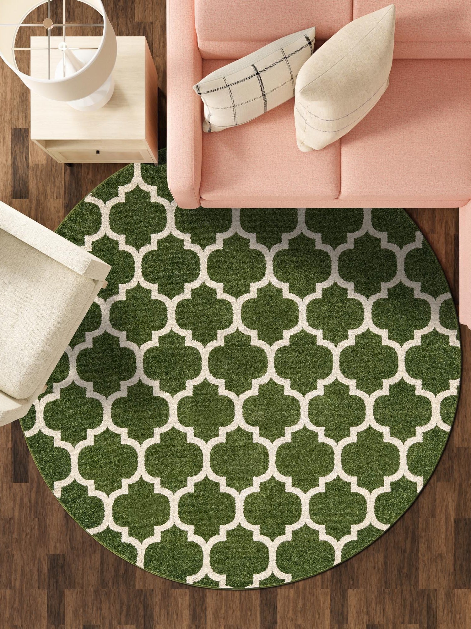 Dark Green 7' 10 x 7' 10 Trellis Round Area Rug