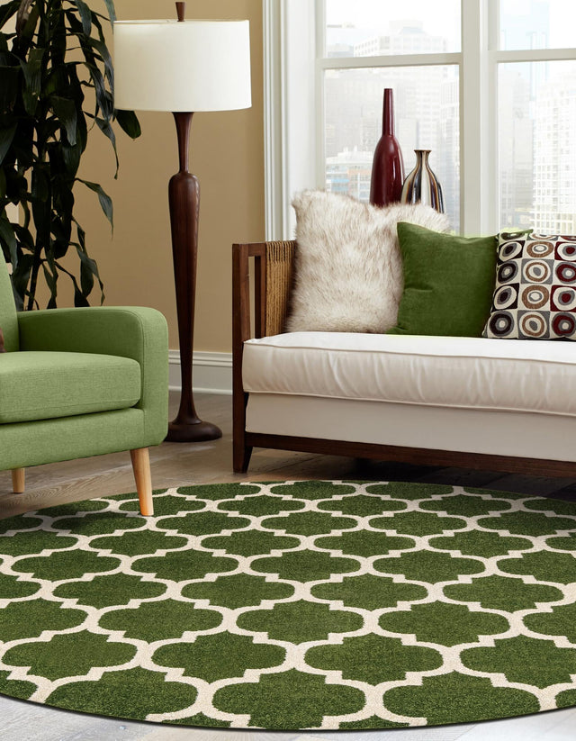 Dark Green 7' 10 x 7' 10 Trellis Round Area Rug