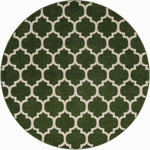 Dark Green 6' 1 x 6' 1 Trellis Round Area Rug