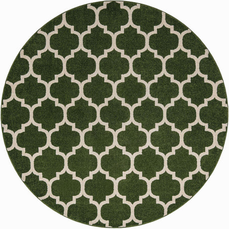 Dark Green 6' 1 x 6' 1 Trellis Round Area Rug