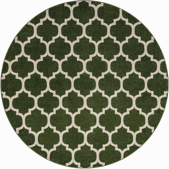 Dark Green 6' 1 x 6' 1 Trellis Round Area Rug