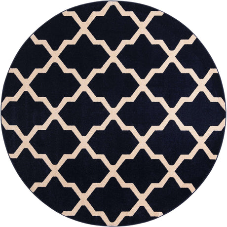 Navy Blue 7' 10 x 7' 10 Trellis Round Area Rug