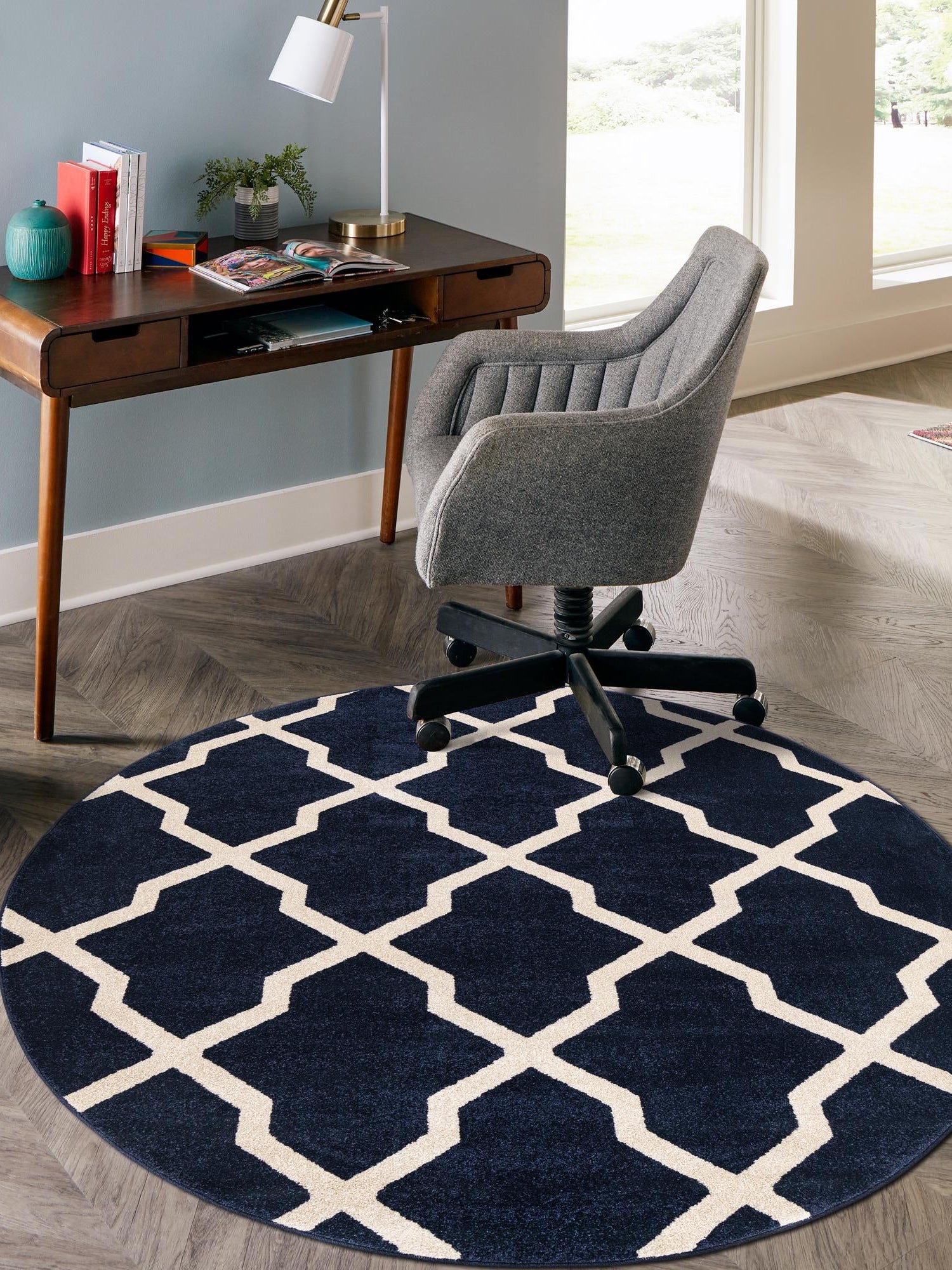Navy Blue 3' 1 x 3' 1 Trellis Round Area Rug