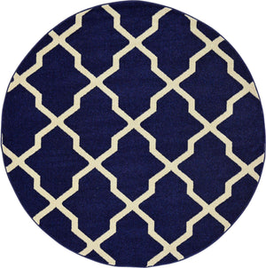 Navy Blue 6' 1 x 6' 1 Trellis Round Area Rug