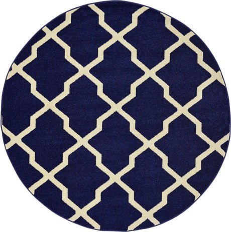 Navy Blue 6' 1 x 6' 1 Trellis Round Area Rug