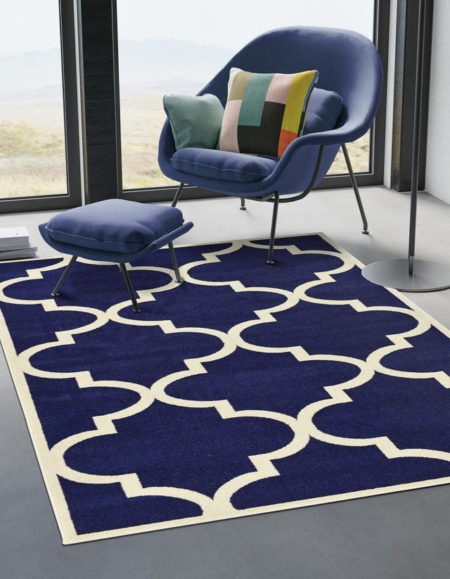 Navy Blue 6' 1 x 9' Trellis Rectangle Rug