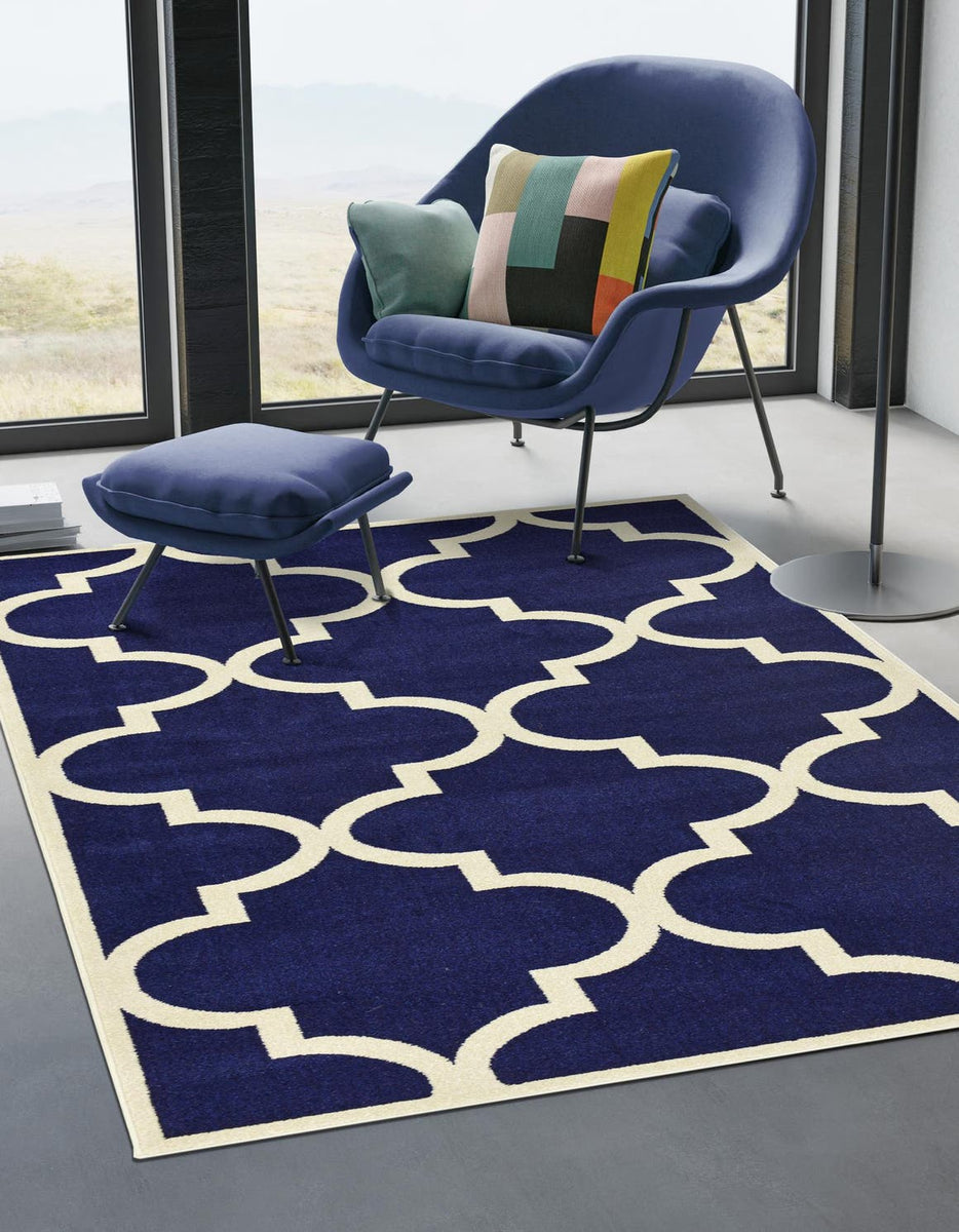 Navy Blue 7' 10 x 11' Trellis Rectangle Area Rug Geometric Modern Uniq ...