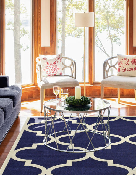 Navy Blue 2' x 3' 1 Trellis Rectangle Area Rug Geometric Modern Unique Durable Easy Clean Carpet for Contemporary Interior Design for Sale at Rug Engine