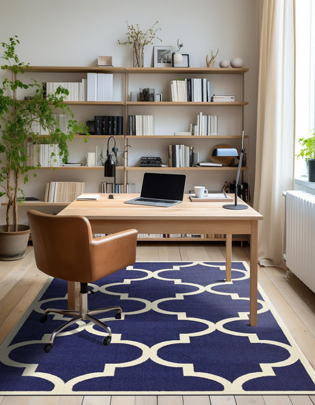 Navy Blue 2' x 3' 1 Trellis Rectangle Area Rug Geometric Modern Unique Durable Easy Clean Carpet for Contemporary Interior Design for Sale at Rug Engine