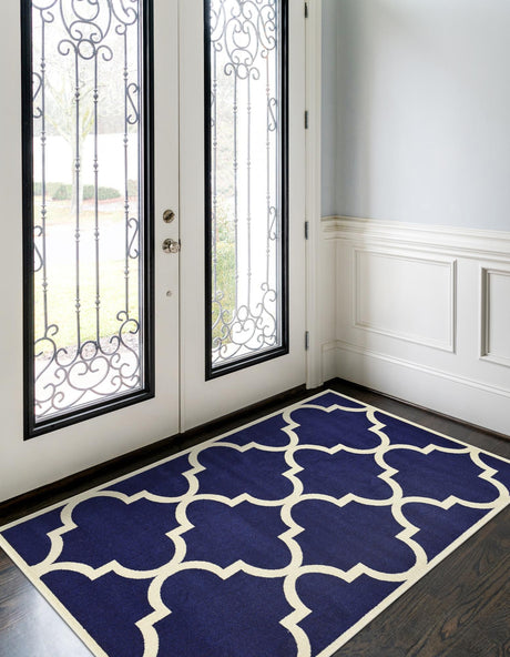 Navy Blue 2' x 3' 1 Trellis Rectangle Area Rug Geometric Modern Unique Durable Easy Clean Carpet for Contemporary Interior Design for Sale at Rug Engine