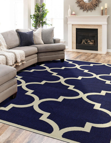 Navy Blue 7' 1 x 10' Trellis Rectangle Area Rug Geometric Modern Unique Durable Easy Clean Carpet for Contemporary Interior Design for Sale at Rug Engine