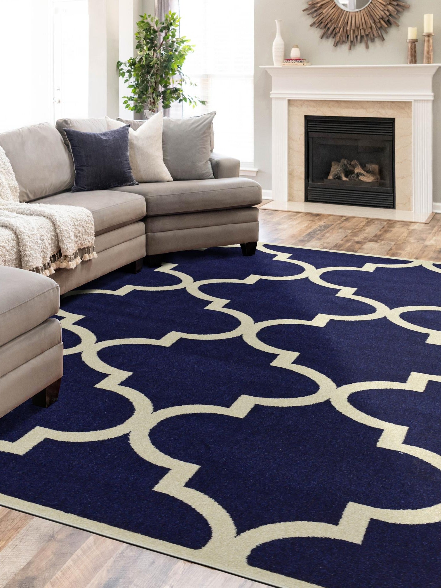 Navy Blue 9' x 12' Trellis Rectangle Area Rug