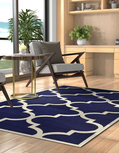 Navy Blue 10' x 13' 1 Trellis Rectangle Area Rug Geometric Modern Unique Durable Easy Clean Carpet for Contemporary Interior Design for Sale at Rug Engine