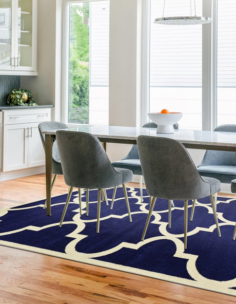Navy Blue 5' 3 x 8' Trellis Rectangle Area Rug Geometric Modern Unique Durable Easy Clean Carpet for Contemporary Interior Design for Sale at Rug Engine