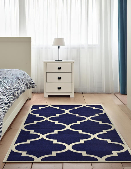 Navy Blue 5' 3 x 8' Trellis Rectangle Area Rug Geometric Modern Unique Durable Easy Clean Carpet for Contemporary Interior Design for Sale at Rug Engine