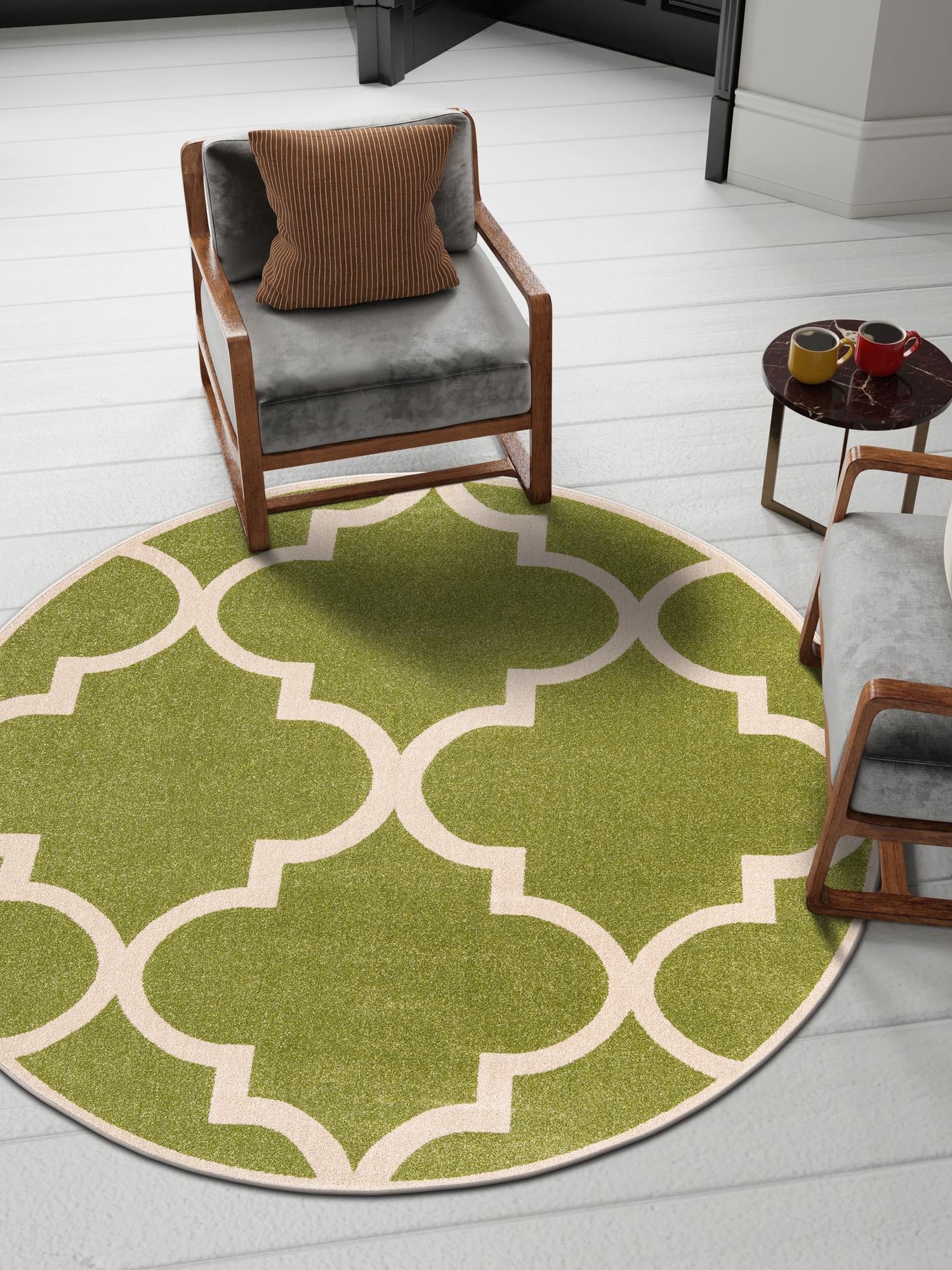 Green 6' 1 x 6' 1 Trellis Round Area Rug