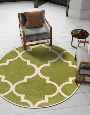 Green 6' 1 x 6' 1 Trellis Round Area Rug